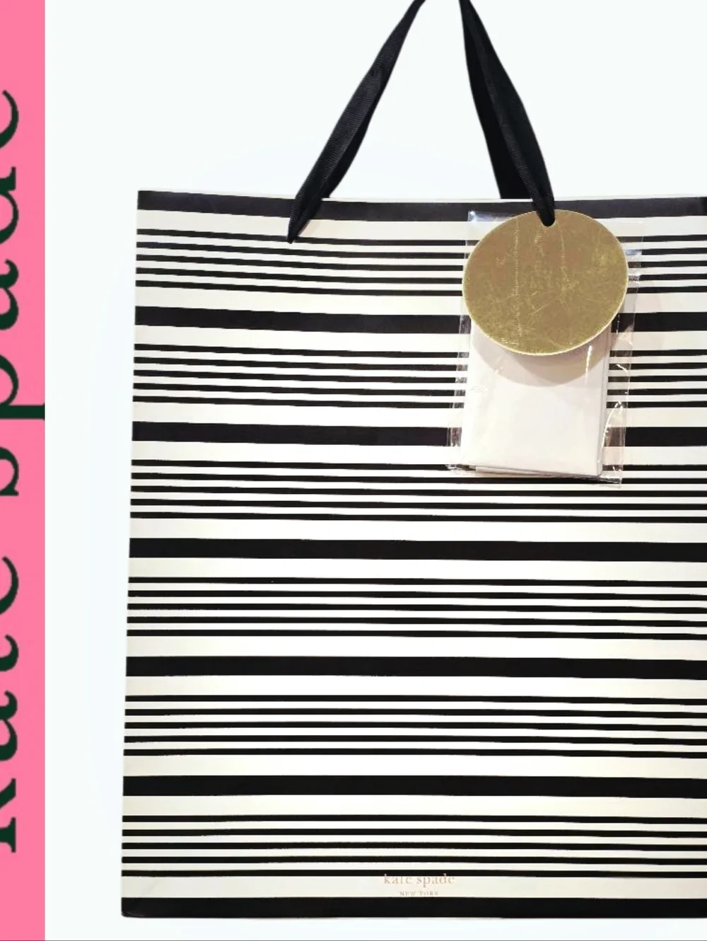 Kate Spade New York Black Stripe Gift Bag w/Tissue & Card